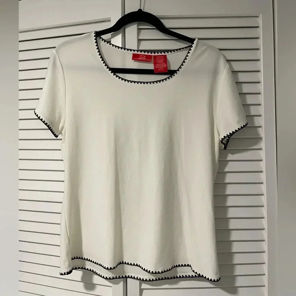 Oscar by Oscar De La Renta Cream and Black Blouse Large